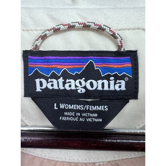 Patagonia Bivy Hooded Vest Cream/Pink Women’s Size Large Duck Down Warm Outdoors - Picture 5 of 12